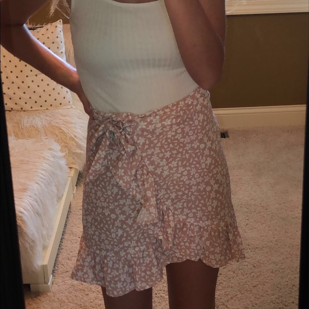 Shein Ruffed Ditsy Floral Mock Wrap Skirt